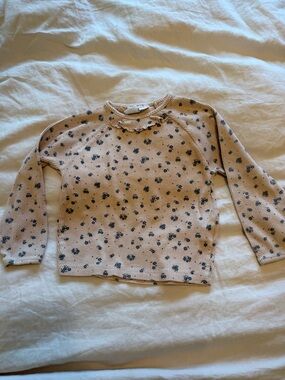 Zara: Girls' Cream Floral Ruffle-Neck Ribbed Top 5T